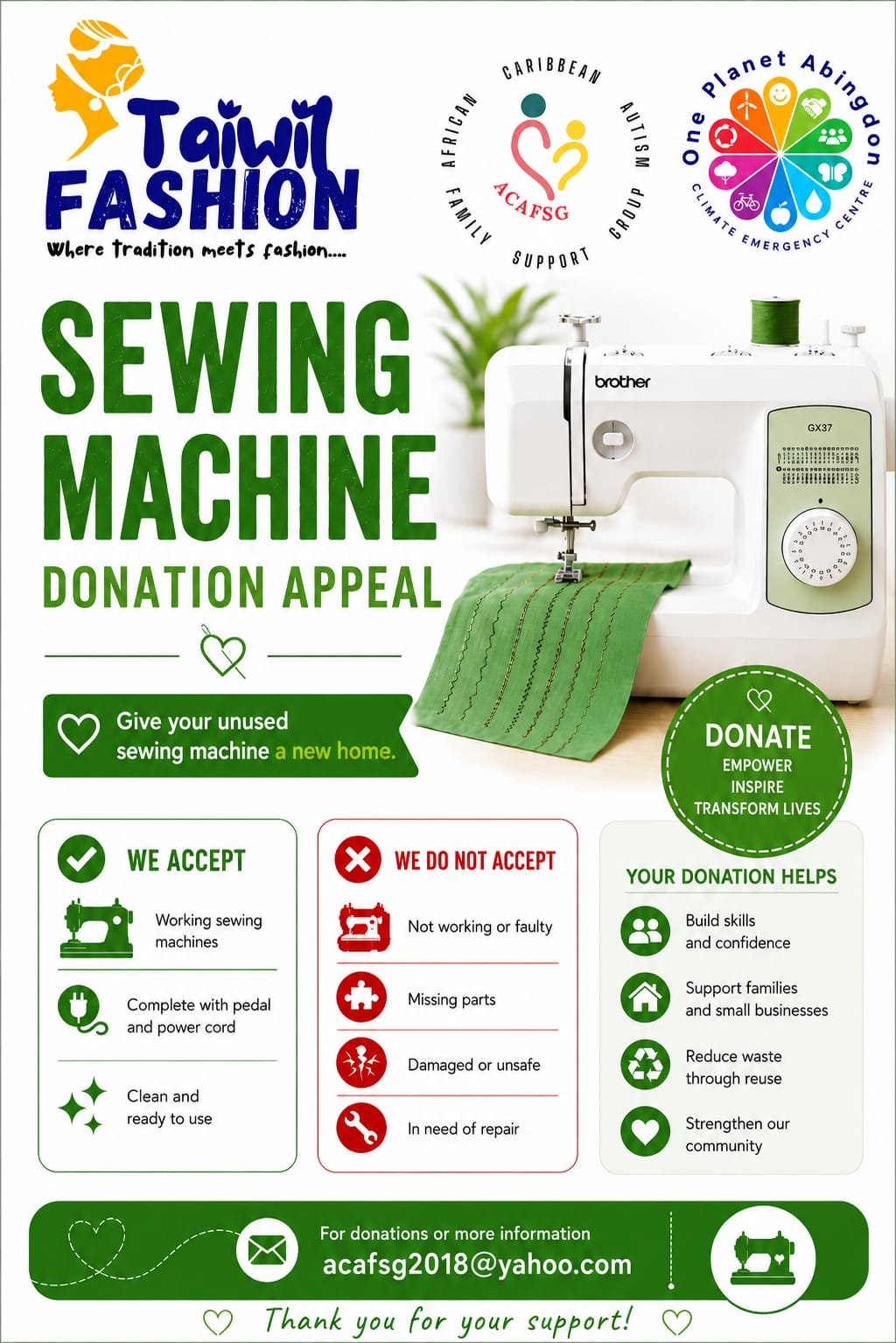 ACAFSG Sewing Machine Donation Appeal